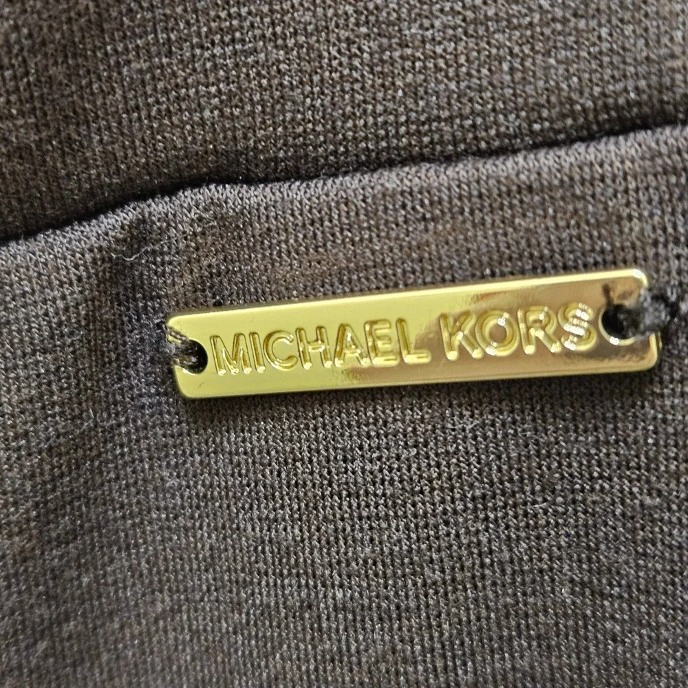 MICHAEL KORS Women Sz S‎ Brown Ponte Knit Leggings Pants Gold Logo Detail Career